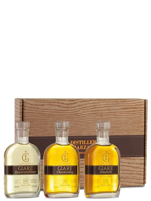 6747 Marzadro Grappa Probierset - Degustazione Grappa Giare - Gewürztraminer, Amarone & Chardonnay - 3 x 10 cl