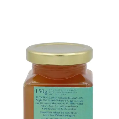 Orange Jelly verfeinert mit Octomore - 5 Years Old Cask Strength Islay Single Malt Whisky - Distilled at Bruichladdich - Orangen Gelee - Whisky-Collection by Franz - Handgemachter Fruchtaufstrich - 150g