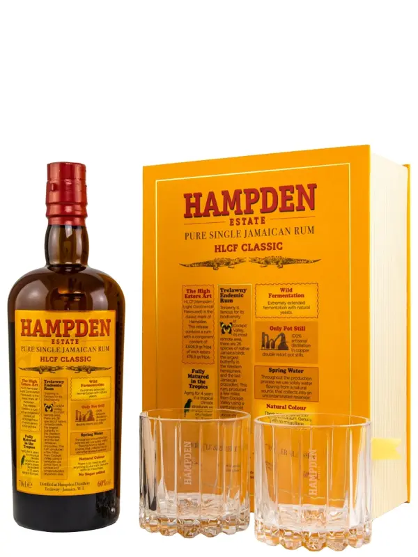 Hampden - HLCF Classic – 4 Jahre - Jamaica Pure Single Rum – Geschenkset mit 2 Gläsern