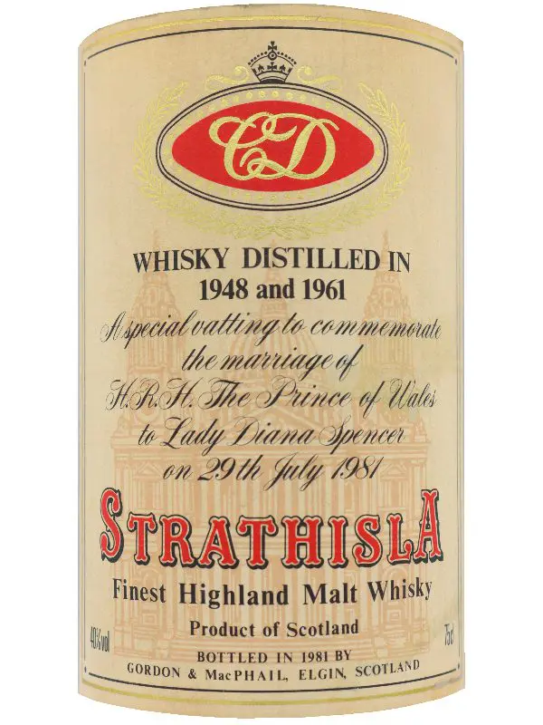 11177 Produktbild Strathisla Multivintage 1948 & 1961 - 33 & 20 Jahre – Special Vatting to the Marriage of Prince Charles & Diana by Gordon & MacPhail – 2cl Sampleprobe