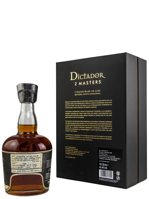 Dictador 2 Masters 40 Jahre - Vintage 1979/1982 - Barton - American Oak Whistley Finish - Batch 79-430 + 82-180 – Colombian Aged Rum