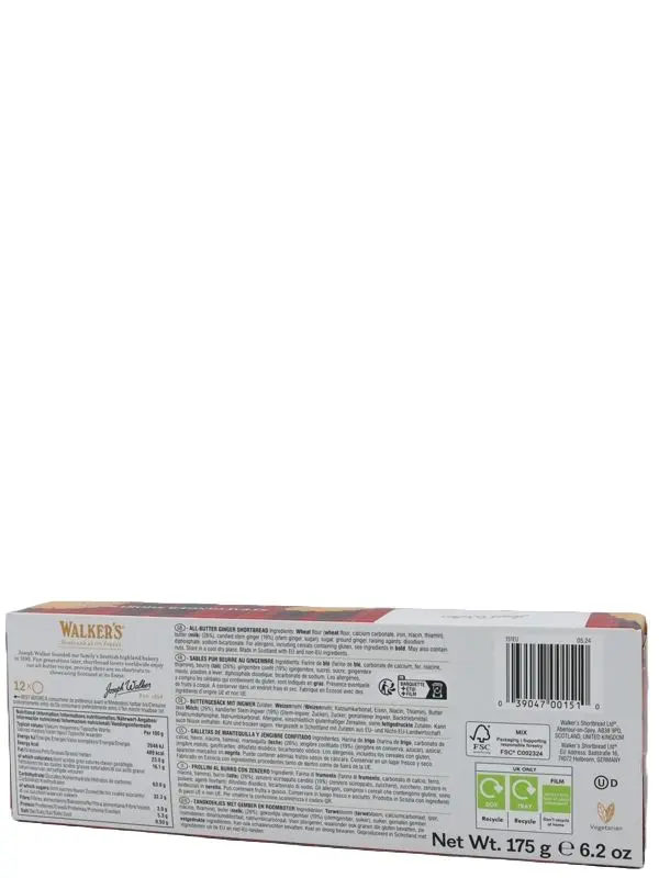 Walkers - Stem Ginger Shortbread - 175g