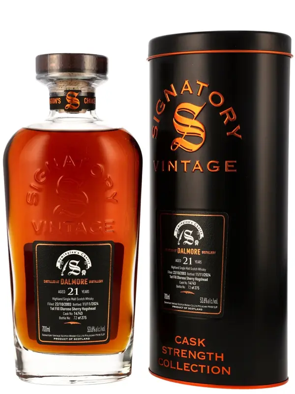 17777 Dalmore 21 Jahre - Vintage 2003 - 1st Fill Oloroso Sherry Hogshead - Cask No. 14743 - Signatory Vintage - Symington´s Choice - Highland Single Malt Scotch Whisky