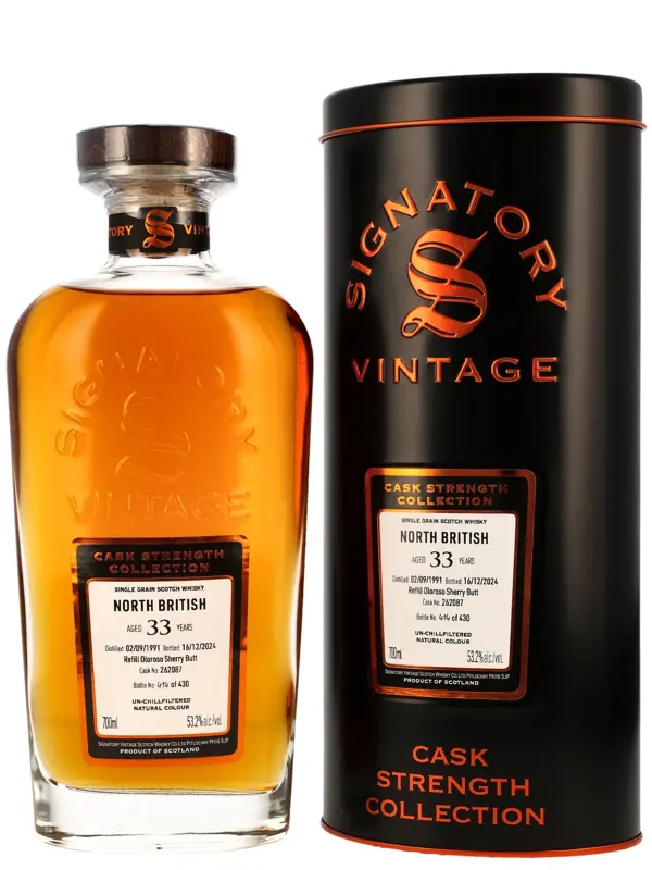 North British 33 Jahre - Vintage 1991 - Refill Oloroso Sherry Butt - Cask No. 262087 - Signatory Vintage - Cask Strength Collection - Single Grain Scotch Whisky
