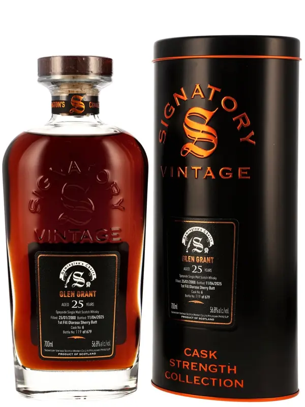 Glen Grant 25 Jahre - Vintage 2000 - 1st Fill Oloroso Sherry Butt - Cask No. 6 - Signatory Vintage - Symington´s Choice - Single Malt Scotch Whisky