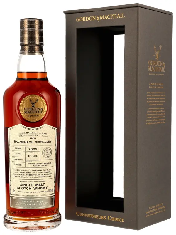 Balmenach 14 Jahre - Vintage 2009 - First Fill Sherry Hogshead - Cask No. 18603405 - Batch 24/078 - Connoisseurs Choice - Gordon & MacPhail - Single Malt Scotch Whisky