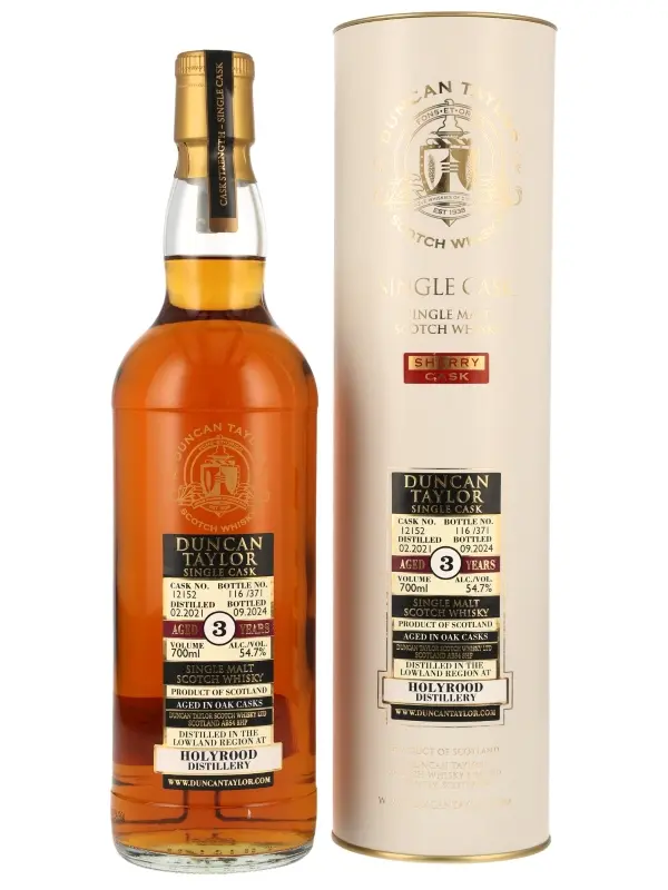 18137 Holyrood 3 Jahre - Vintage 2021 - Oak Cask No. 12152 - Duncan Taylor - Sherry Cask - Lowland Single Malt Scotch Whisky
