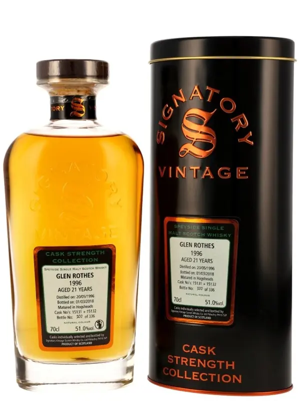 Glenrothes 21 Jahre - Vintage 1996 - Matured in Hogsheads - Cask No. 15131 + 15132 - Signatory Vintage - Speyside Single Malt Scotch Whisky
