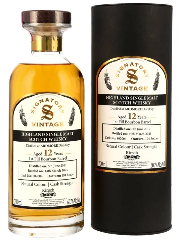 Ardmore 12 Jahre – Vintage 2012 - 1st Fill Bourbon Barrel - Cask No. 802004 - Kirsch Import - Signatory Vintage - Highland Single Malt Scotch Whisky