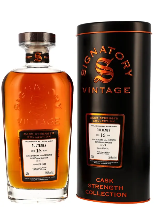 18254 Pulteney 16 Jahre - Vintage 2008 - 1st Fill Oloroso Sherry Butt - Cask No. 12 - Signatory Vintage - Cask Strength Collection - Single Malt Scotch Whisky