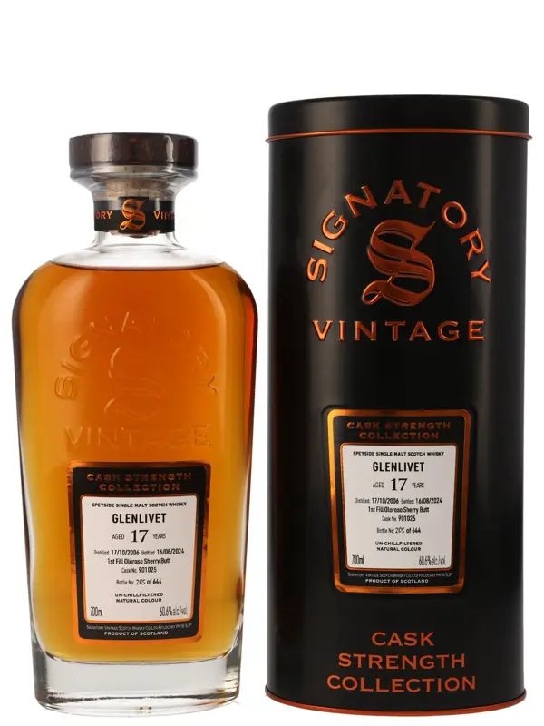 Glenlivet 17 Jahre - Vintage 2006 - First Fill Oloroso Sherry Butt - Cask No. 901025 - Signatory Vintage - Cask Strength Collection - Speyside Single Malt Scotch Whisky