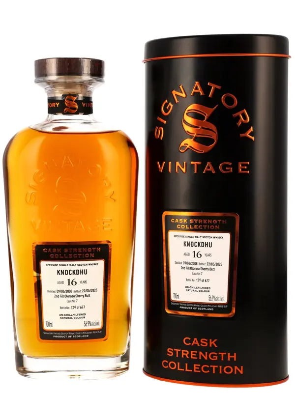 18296 Knockdhu 16 Jahre - Vintage 2008 - 2nd Fill Oloroso Sherry Butt - Cask No. 7 - Signatory Vintage - Cask Strength Collection - Single Malt Scotch Whisky