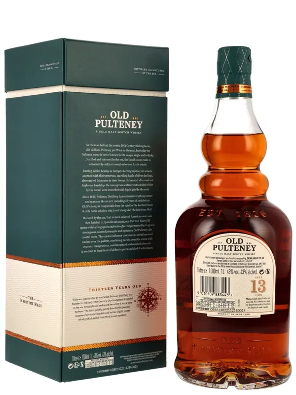 Old Pulteney 13 Jahre - Traveller´s Exclusive - American and Spanish Oak Casks - Highland Single Malt Scotch Whisky - 1 Liter
