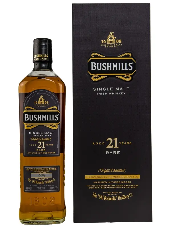 18357 Bushmills 21 Jahre - Matured in Three Woods - Year 2020 - Single Malt Irish Whiskey