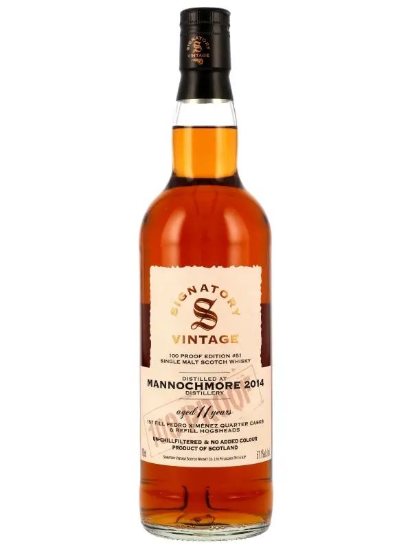 18401 Mannochmore 11 Jahre - Vintage 2014 - 1st Fill PX Quarter Casks & Refill Hogshead - Signatory Vintage - 100 Proof Edition #51 - Single Malt Scotch Whisky
