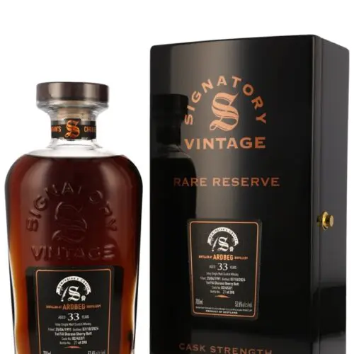 Ardbeg 33 Jahre – Vintage 1991 – 1st Fill Oloroso Sherry Butt - Cask No. 02/453/1 – Rare Reserve - Symington's Choice - Signatory Vintage – Single Malt Scotch Whisky