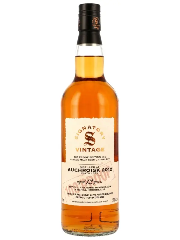 Auchroisk 12 Jahre - Vintage 2012 - 1st Fill Amarone Hogsheads & Refill Hogsheads - Signatory Vintage - 100 Proof Edition #52 - Single Malt Scotch Whisky