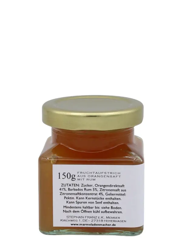 Orangen-Gelee - Barbados - Rum Aged 9 Years in Oak Casks - Rum-Collection by Franz - Handgemachter Fruchtaufstrich - 150g