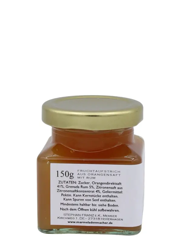 Orange Jelly - Grenada - Rum Aged 12 Years in Oak Casks - Orangen Gelee - Rum-Collection by Franz - Handgemachter Fruchtaufstrich - 150g