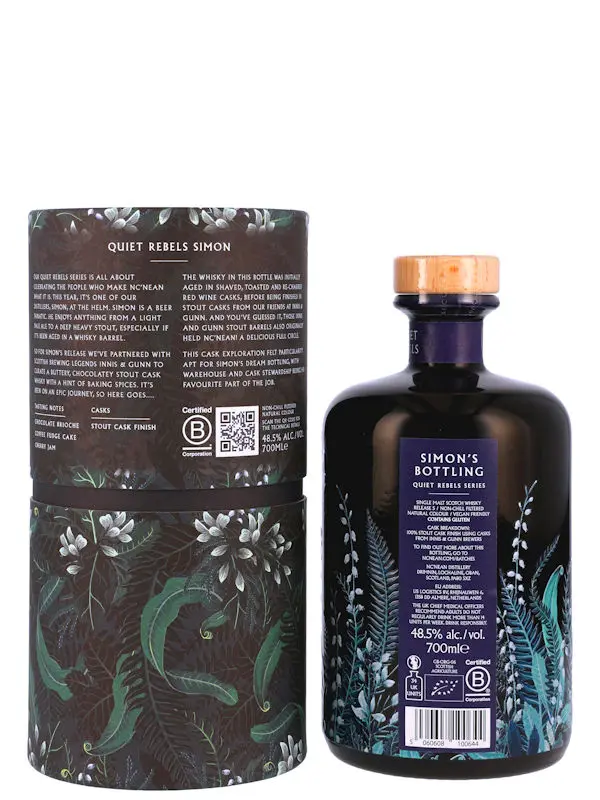Rückseite Nc'nean - Organic - Stout Cask Finish - Quiet Rebels - Simon - Single Malt Scotch Whisky
