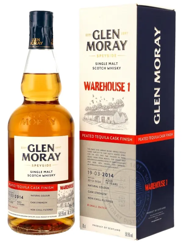 18910 Glen Moray 10 Jahre - Vintage 2014 - Warehouse 1 - Peated Tequila Cask Finish - Small Batch - Cask Strength - Single Malt Scotch Whisky