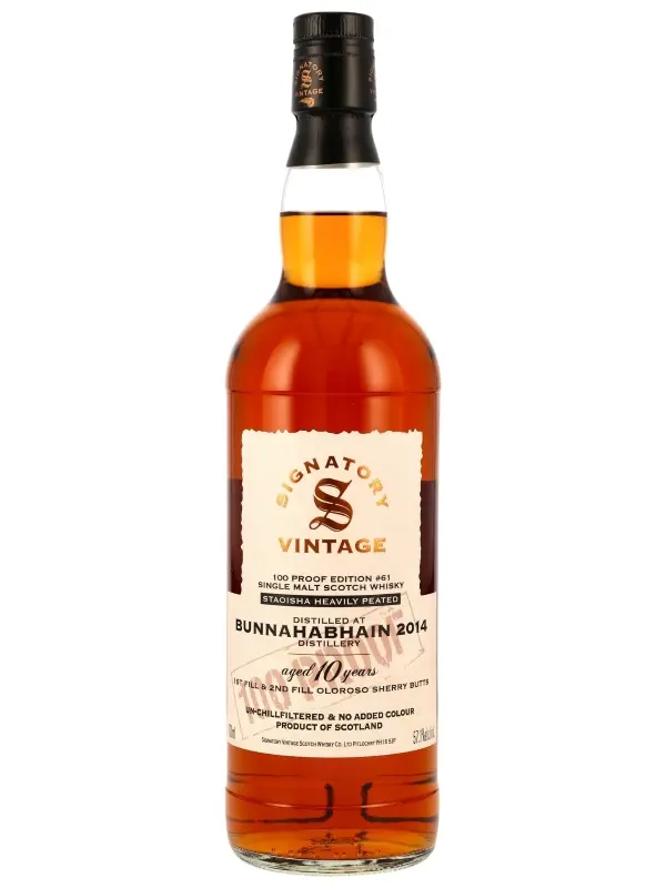 19001 Bunnahabhain - Staoisha Heavily Peated - 10 Jahre - Vintage 2014 - 1st & 2nd Fill Oloroso Sherry Butts - Signatory Vintage - 100 Proof Edition #61 - Single Malt Scotch Whisky