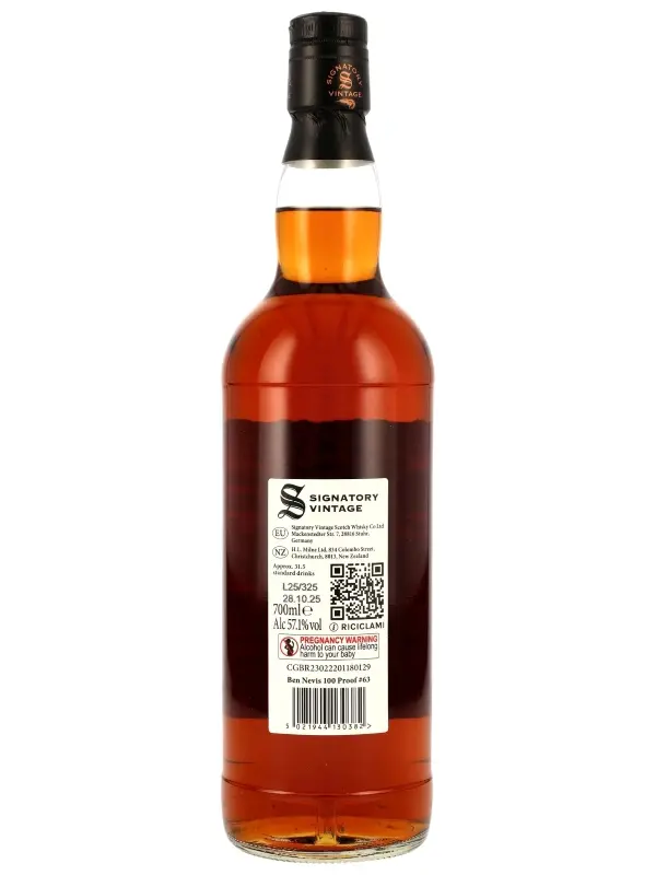 Ben Nevis 10 Jahre - Vintage 2014 - 1st Fill Pedro Ximénez & 2nd Fill Oloroso Sherry Butts - Signatory Vintage - 100 Proof Edition #63 - Single Malt Scotch Whisky