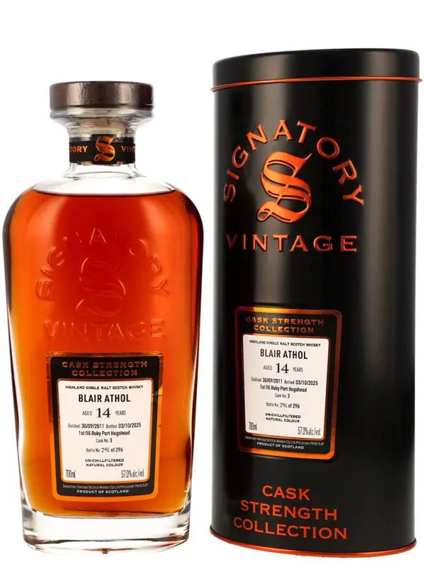 Blair Athol 14 Jahre - Vintage 2011 - 1st Fill Ruby Port Hogshead - Cask No. 3 - Signatory Vintage - Cask Strength Collection - Single Malt Scotch Whisky