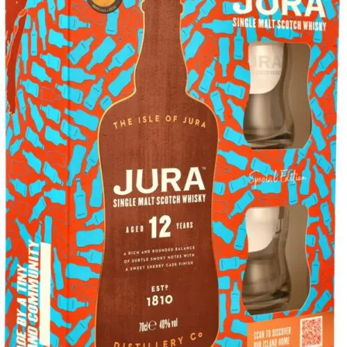 Jura 12 Jahre - American White Oak Ex-Bourbon Barrels + Oloroso Sherry Casks - incl. 2 Gläsern - Single Malt Scotch Whisky