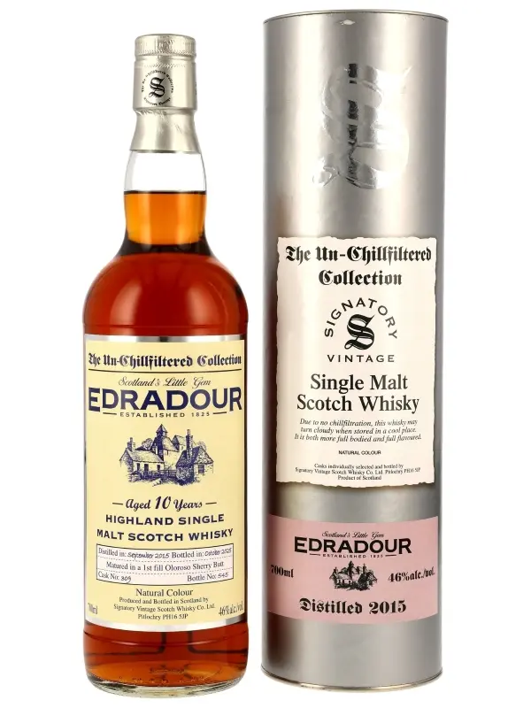 Edradour 10 Jahre - Vintage 2015 - First Fill Oloroso Sherry Butts - Cask No. 309 - Signatory Vintage - Un-Chillfiltered Collection - Highland Single Malt Scotch Whisky