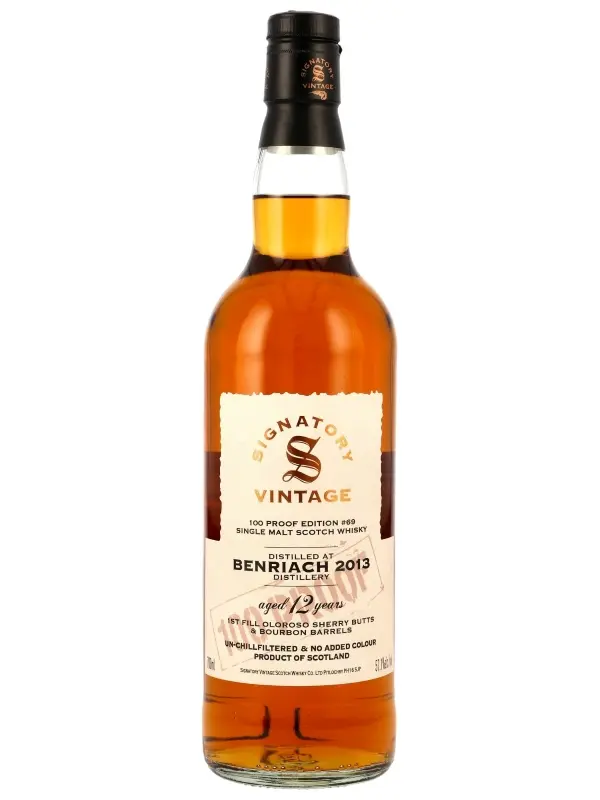 Benriach 12 Jahre - Vintage 2013 - 1st Fill Oloroso Sherry Butts & Bourbon Barrels - Signatory Vintage - 100 Proof Edition #69 - Single Malt Scotch Whisky