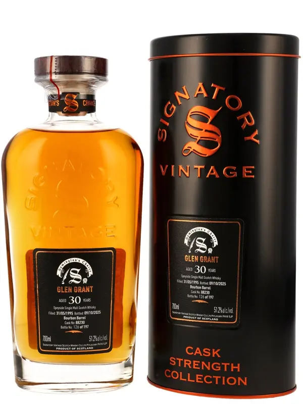 19299 Glen Grant 30 Jahre - Vintage 1995 - Bourbon Barrel - Cask No. 88230 - Signatory Vintage - Symington's Choice - Speyside Single Malt Scotch Whisky