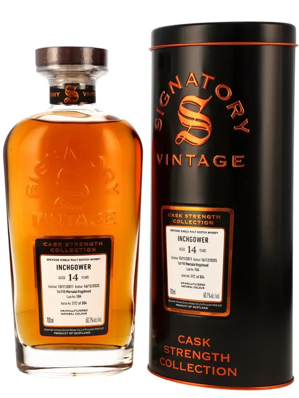Inchgower 14 Jahre - Vintage 2011 - 1st Fill Marsala Hogshead - Cask No. 104 - Signatory Vintage - Cask Strength Collection - Speyside Single Malt Whisky