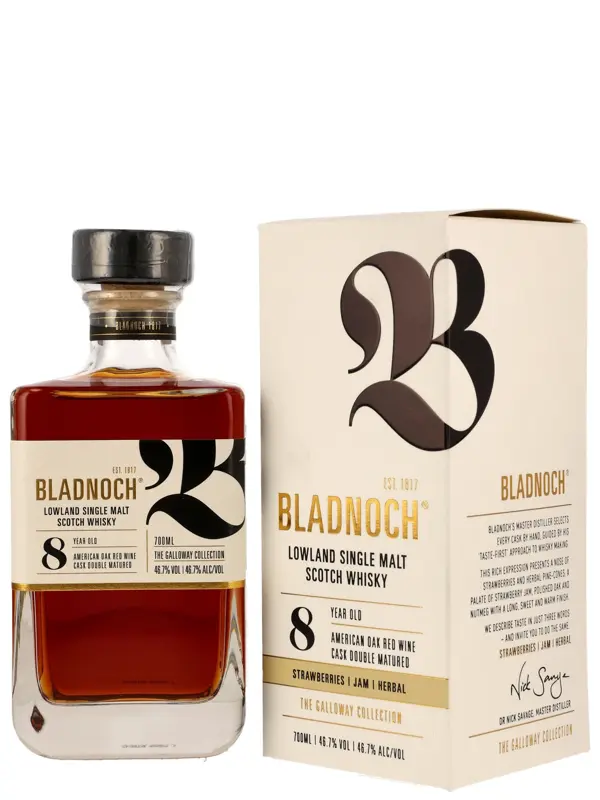 Bladnoch 8 Jahre - American Oak Red Wine Cask Double Matured - The Galloway Collection - Single Malt Scotch Whisky