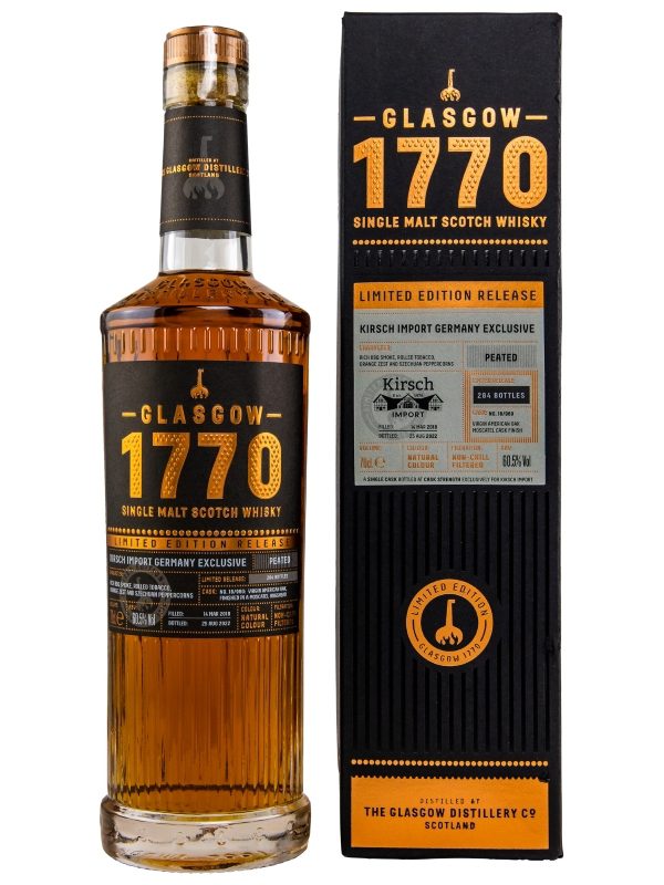 1770 Glasgow 4 Jahre Vintage 2018 Virgin American Oak, Moscatel Hogshead Finish Cask 18/960 Limited Edition Release Single Malt Scotch Whisky