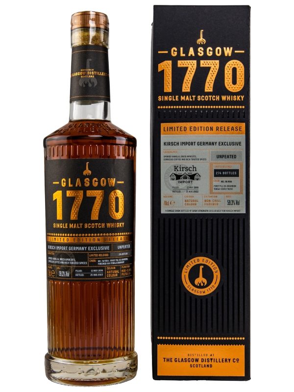 1770 Glasgow 6 Jahre Vintage 2016 First Fill ex Bourbon, Tokaji Barrique Finish Cask 16/854 Limited Edition Release Single Malt Scotch Whisky