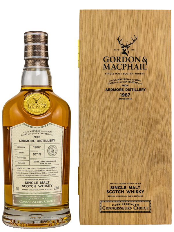 Ardmore 35 Jahre - Vintage 1987 - Batch 23018 - Refill American Hogshead - Cask No. 2898 - Connoisseurs Choice - Cask Strength - Gordon & MacPhail - Highland Single Malt Scotch Whisky Ardmore 35 Jahre - Vintage 1987 - Batch 23/018 - Refill American Hogshead - Cask No. 2898 - Connoisseurs Choice - Cask Strength - Gordon & MacPhail - Highland Single Malt Scotch Whisky