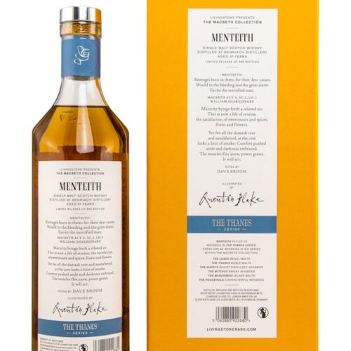 Benriach 31 Jahre - Vintage 1992 - American Oak Refill Hogsheads - The Macbeth Collection - Menteith - Single Malt Scotch Whisky - Rückseite Benriach 31 Jahre - Vintage 1992 - American Oak Refill Hogsheads - The Macbeth Collection - Menteith - Single Malt Scotch Whisky