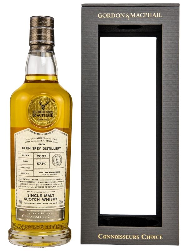 Glen Spey 15 Jahre - Vintage 2007 - Refill Bourbon Barrel No. 16601502 - Batch 23/128 - Connoisseurs Choice - Cask Strength - Gordon & MacPhail - Single Malt Scotch Whisky