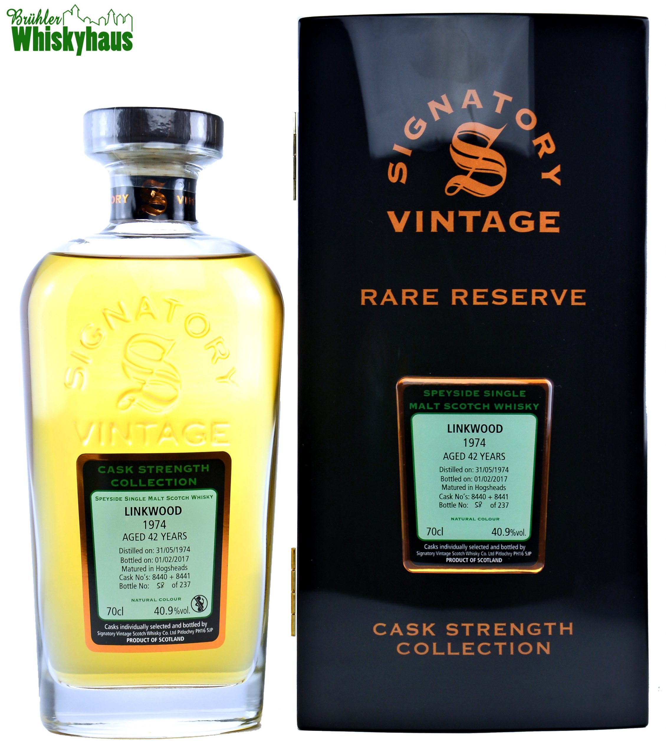Linkwood  Vintage 1974 - 42 Jahre - Refill Bourbon Hogsheads No. 8440 + 8441 - Signatory Vintage Rare Reserve - Single Malt Scotch Whisky Linkwood Vintage 1974 - 42 Jahre - Refill Bourbon Hogsheads No. 8440 + 8441 - Signatory Vintage Rare Reserve - Single Malt Scotch Whisky
