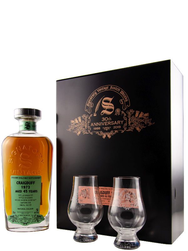7420_Craigduff 1973 45 Jahre mit zwei Gläsern Signatory Craigduff - 45 Jahre - Vintage 1973 - 30th Anniversary - Refill Sherry Butt No. 25418 - + 2 Gläser - Signatory Vintage - Single Malt Scotch Whisky