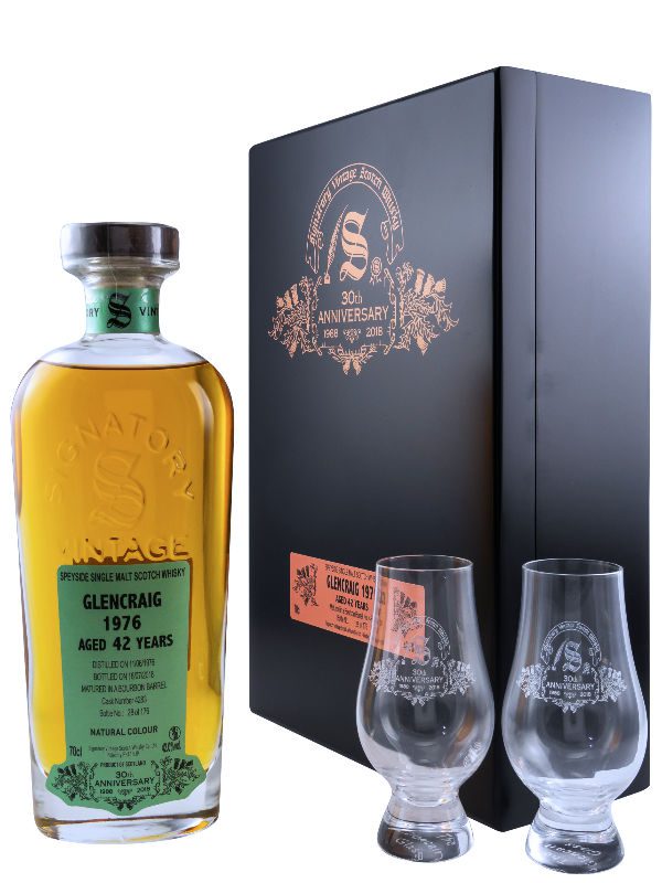 7582_Glencraig 1976-2018 Sig 30th Anniversary + 2 Gläser 4283 Glencraig 42 Jahre - Vintage 1976 - Bourbon Barrel No. 4283 - inkl. 2 Gläsern - Signatory Vintage - 30th Anniversary - Single Malt Scotch Whisky