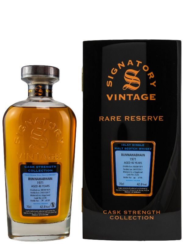 Bunnahabhain 46 Jahre - Vintage 1971 - Hogshead Cask No. 2226 - Signatory Vintage - Rare Reserve - Islay Single Malt Scotch Whisky Bunnahabhain 46 Jahre - Vintage 1971 - Hogshead Cask No. 2226 - Signatory Vintage - Rare Reserve - Islay Single Malt Scotch Whisky