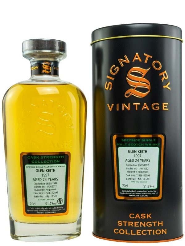 Glen Keith 24 Jahre - Vintage 1997 - Hogshead No. 72598 + 72599 - Signatory Vintage - Cask Strength Collection - Speyside Single Malt Scotch Whisky2 Glen Keith 24 Jahre - Vintage 1997 - Hogshead No. 72598 + 72599 - Signatory Vintage - Cask Strength Collection - Speyside Single Malt Scotch Whisky