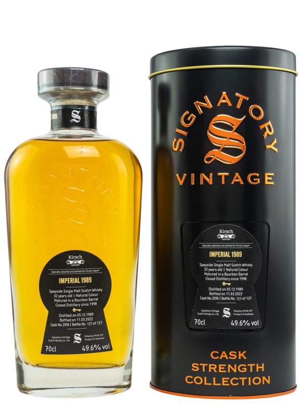 Imperial 32 Jahre - Vintage 1989 - Cask No. 2076 - Signatory Vintage - Cask Strength Collection - Specially selected and bottled for Kirsch Import - Speyside Single Malt Scotch Whisky Imperial 32 Jahre - Vintage 1989 - Cask No. 2076 - Signatory Vintage - Cask Strength Collection - Specially selected and bottled for Kirsch Import - Speyside Single Malt Scotch Whisky