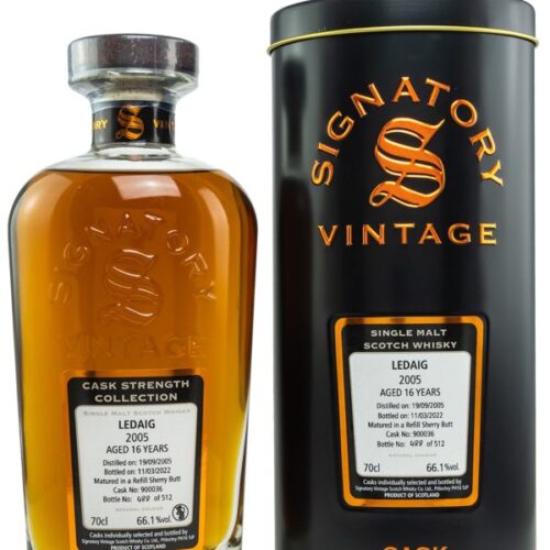Ledaig 16 Jahre - Vintage 2005 - Matured in Refill Sherry Butt - Cask No. 900036 - Signatory Vintage - Cask Strength Collection - Single Malt Scotch Whisky
