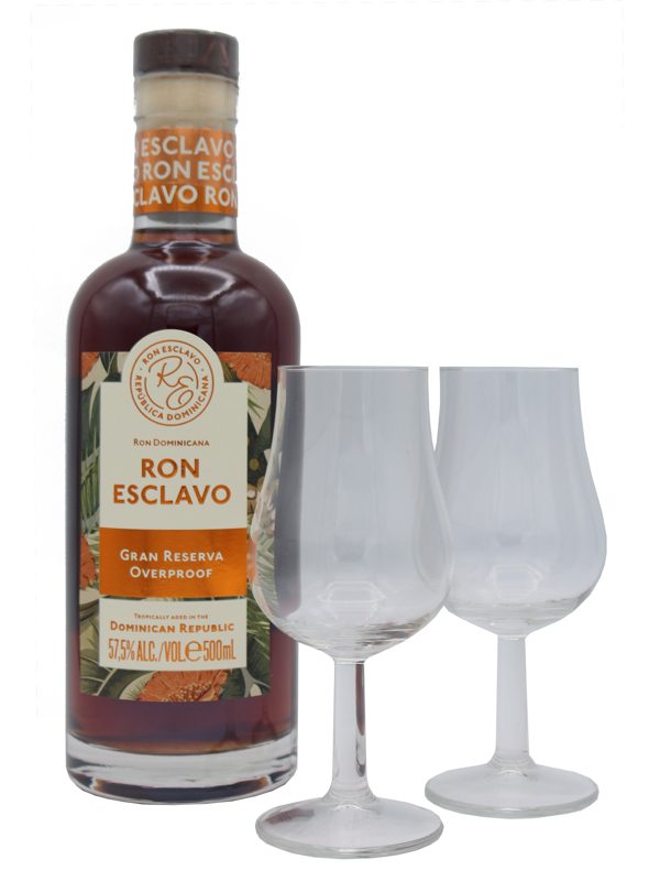 0,5l Gran Reserva Overproof Esclavo Rum Dominikanische Republik Geschenkset mit 2 Gläsern