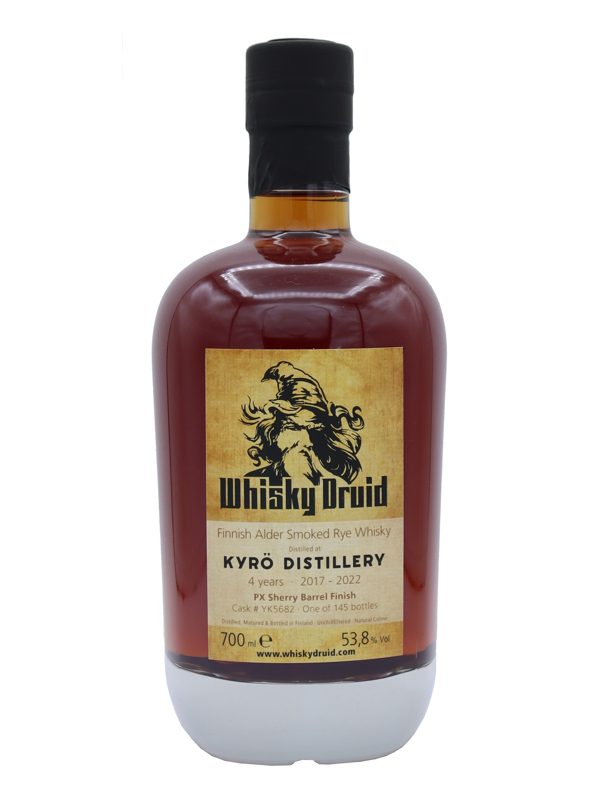 Kyrö 4 Jahre - Vintage 2017 - PX Sherry Barrel Finish - Cask YK5682 - Whisky Druid - Finnish Alder Smoked Rye Whisky Kyrö 4 Jahre - Vintage 2017 - PX Sherry Barrel Finish - Cask YK5682 - Whisky Druid - Finnish Alder Smoked Rye Whisky