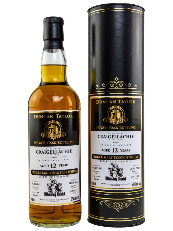 Craigellachie 12 Jahre - Vintage 2011 - Sherry Butt No. 75900022 - Duncan Taylor - Private Cask Bottling - Whisky Druid - Speyside Single Malt Scotch Whisky Craigellachie 12 Jahre - Vintage 2011 - Sherry Butt No. 75900022 - Duncan Taylor - Private Cask Bottling - Whisky Druid - Speyside Single Malt Scotch Whisky