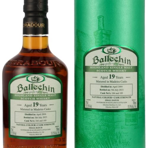 Ballechin 19 Jahre - Vintage 2004 - Heavily Peated - Matured in Madeira Casks - Batch No. 184 & 189 - Small Batch - Highland Single Malt Scotch Whisky Ballechin 19 Jahre - Vintage 2004 - Heavily Peated - Matured in Madeira Casks - Batch No. 184 & 189 - Small Batch - Highland Single Malt Scotch Whisky